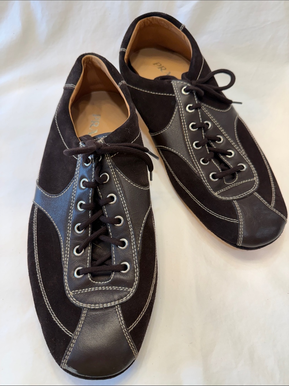 Prada Men’s Dark Brown Suede & Leather Lace-Up Driving Shoes